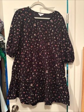 Girls Black Floral Tiered Dress